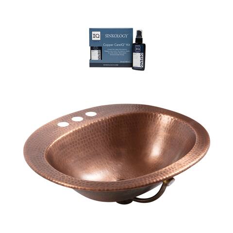 Seville Antique Copper 20" Drop-In Bathroom Sink and Copper Care IQ Kit