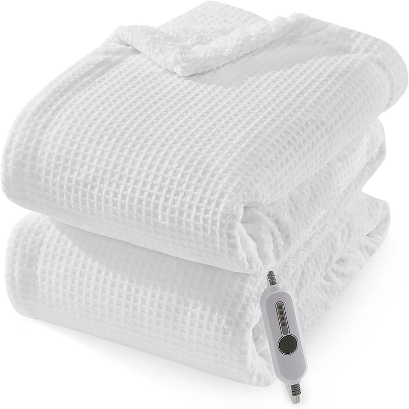 Waffle Heated Blanket Electric Throw White - 84*90