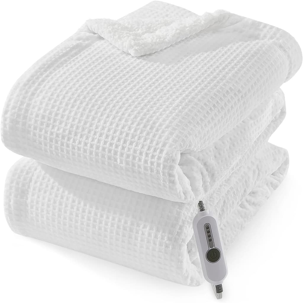 Waffle Heated Blanket Electric Throw White