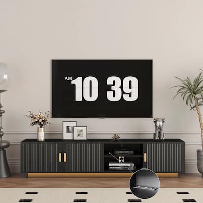 Mid Century Modern 64.96" TV Stand with LED Lights and Storage Space for TVs Up to 60"