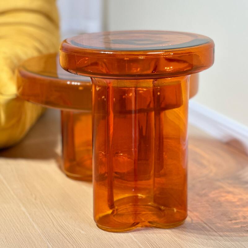 Modern Artistic Flower Glass Round Coffee Table Side Table