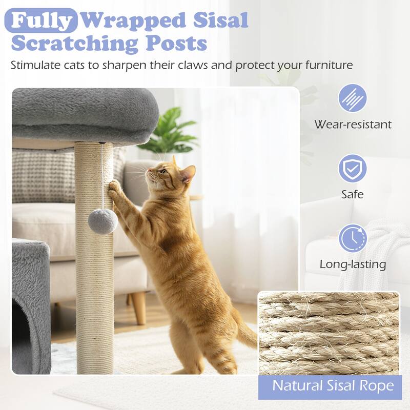 Gymax 19.5'' Small Cat Tree w/Large Padded Plush Perch Condo Sisal