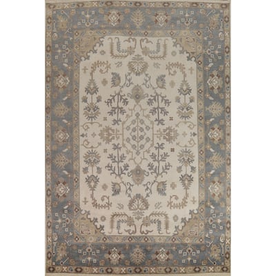 Ivory Oushak Indian Large Rug Hand-Knotted Wool Carpet - 10'0" x 14'1"