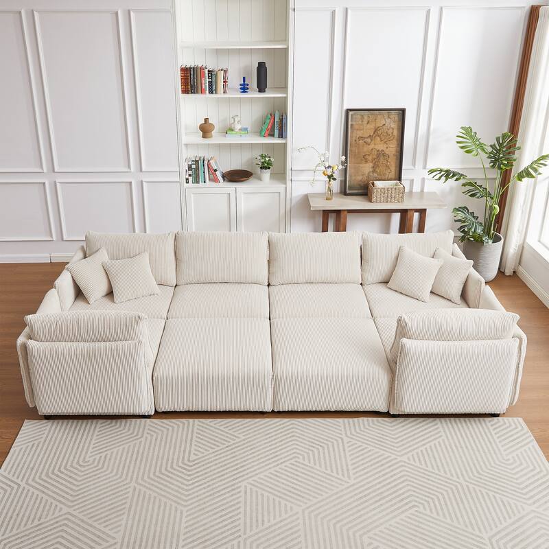 106.3" Corduroy Modular Sectional Sofa (Set of 2) with USB-C & 4 Cushions