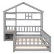 preview thumbnail 16 of 15, Twin Size House-Style Headboard Floor Bed with Fence Guardrails and Cushion Stand - Stylish and Safe