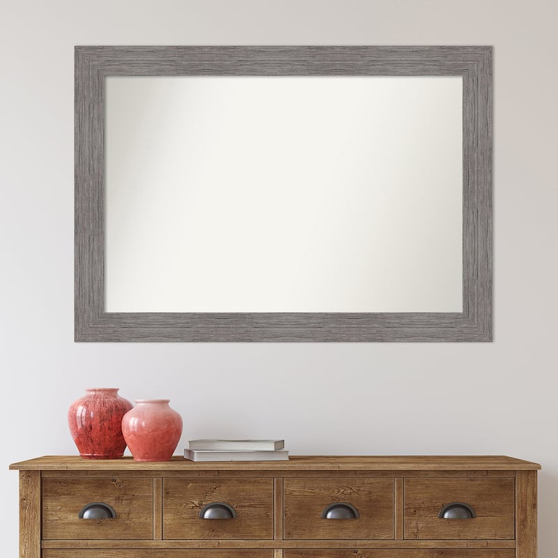 Non-Beveled Wall Mirror - Pinstripe Plank Grey Frame