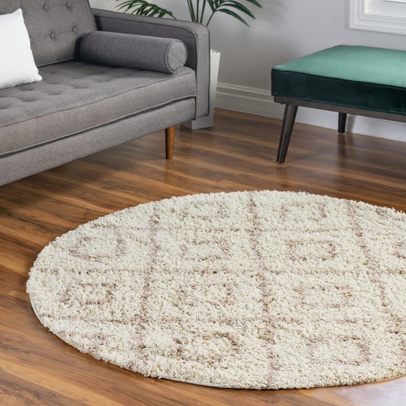 Shag Olido Collection Area Rug - 3'3" Round - Beige