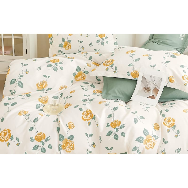 Blooming Casa Yellow Floral 100% Cotton Duvet Cver Set Queen/Full