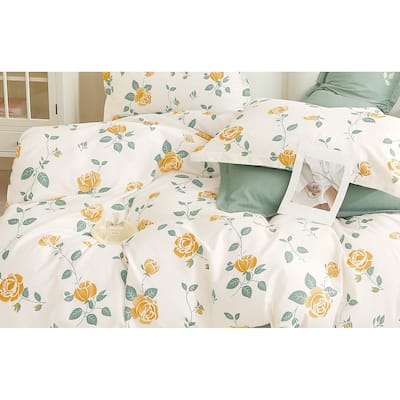 Blooming Casa Yellow Floral 100% Cotton Duvet Cver Set Queen/Full