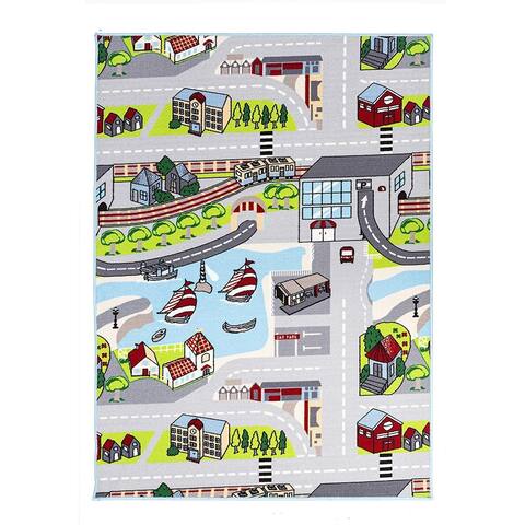 Grey City Roads Kids Fun Play Mat Educational Reversible Rug 31"X58" - 31" x 58"