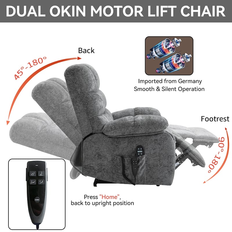 Chenille Power Lift Recliner Chair for Big & Tall with Massage & 180° Recline