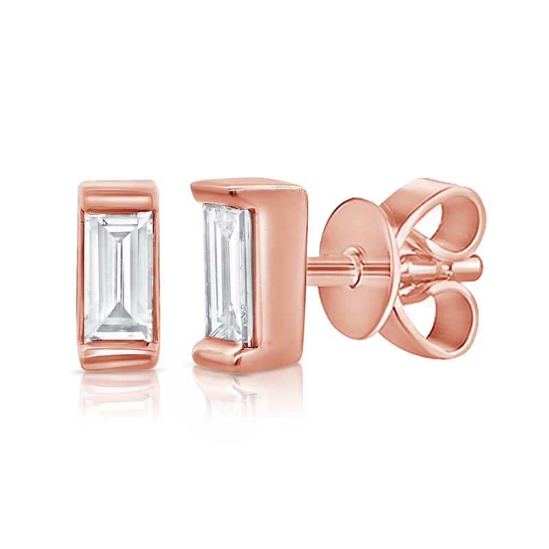 Joelle Collection Diamond Baguette 1/5 cttw. Tiny Studs Earrings 14K Gold