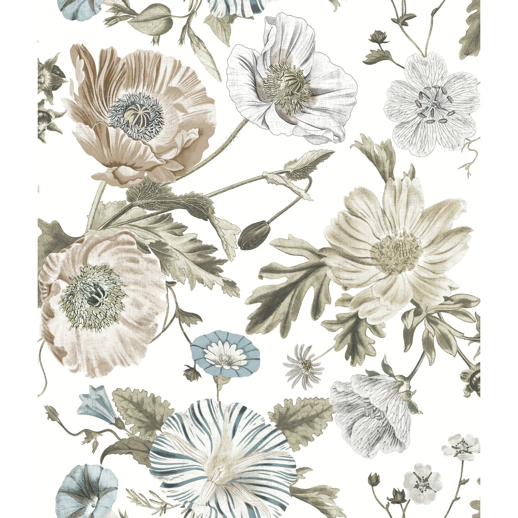RoomMates White Vintage Poppy Peel and Stick Wallpaper