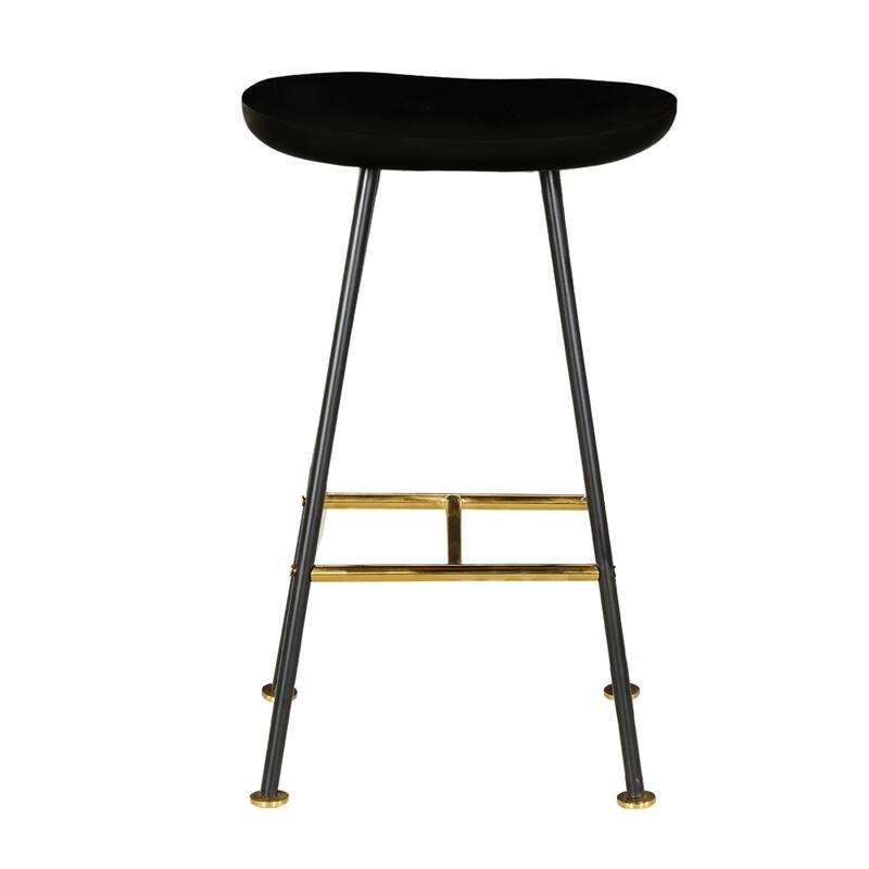 Elira 24" Backless Counter Stool with Mango Wood Saddle Seat, Black Iron Legs, Gold Footrest