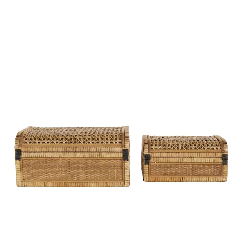 Rattan Handmade Woven Storage Decorative Box with Curved Tops and Wrapped Edges - Set of 2 Brown - Roche River Decor