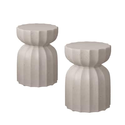 13" Modern Outdoor and Indoor Waterproof Coffee Table and Side Table Set, Durable MgO Cement Design,2PC