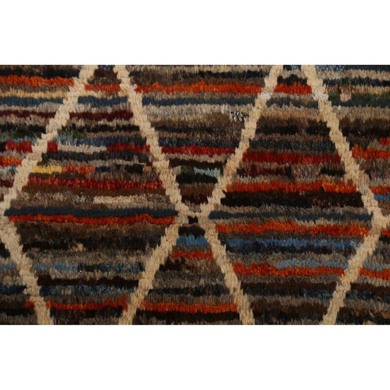 Hand Knotted Oriental 100% Wool Carpet Tribal Trellis Multi-Colored Moroccan Area Rug - 9' 10'' X 6' 5''