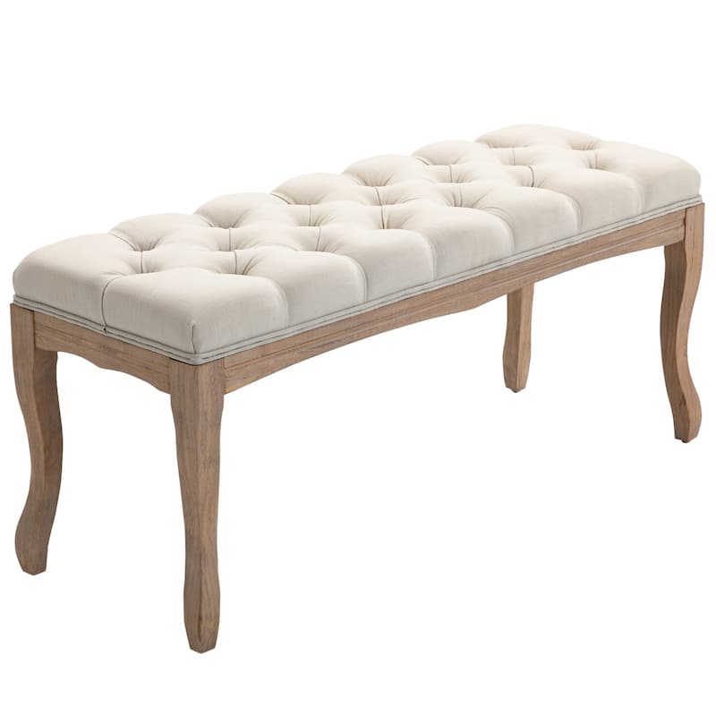 HOMCOM 43" Upholstered Entryway Bench, Linen Fabric Ottoman Stool