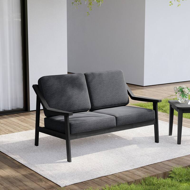 Outdoor Wood Teak Patio 2 Seater Loveseat with Cushion