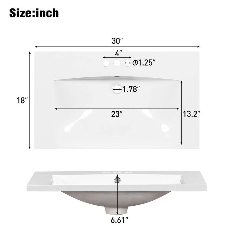30" Modern Bathroom Vanity with Top Sink and 2 Drawers and a Tip-out Drawer