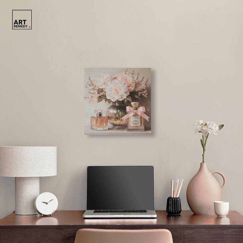 Peach Perfume Flowers in Vase Canvas by Art Remedy, Gallery Wrapped