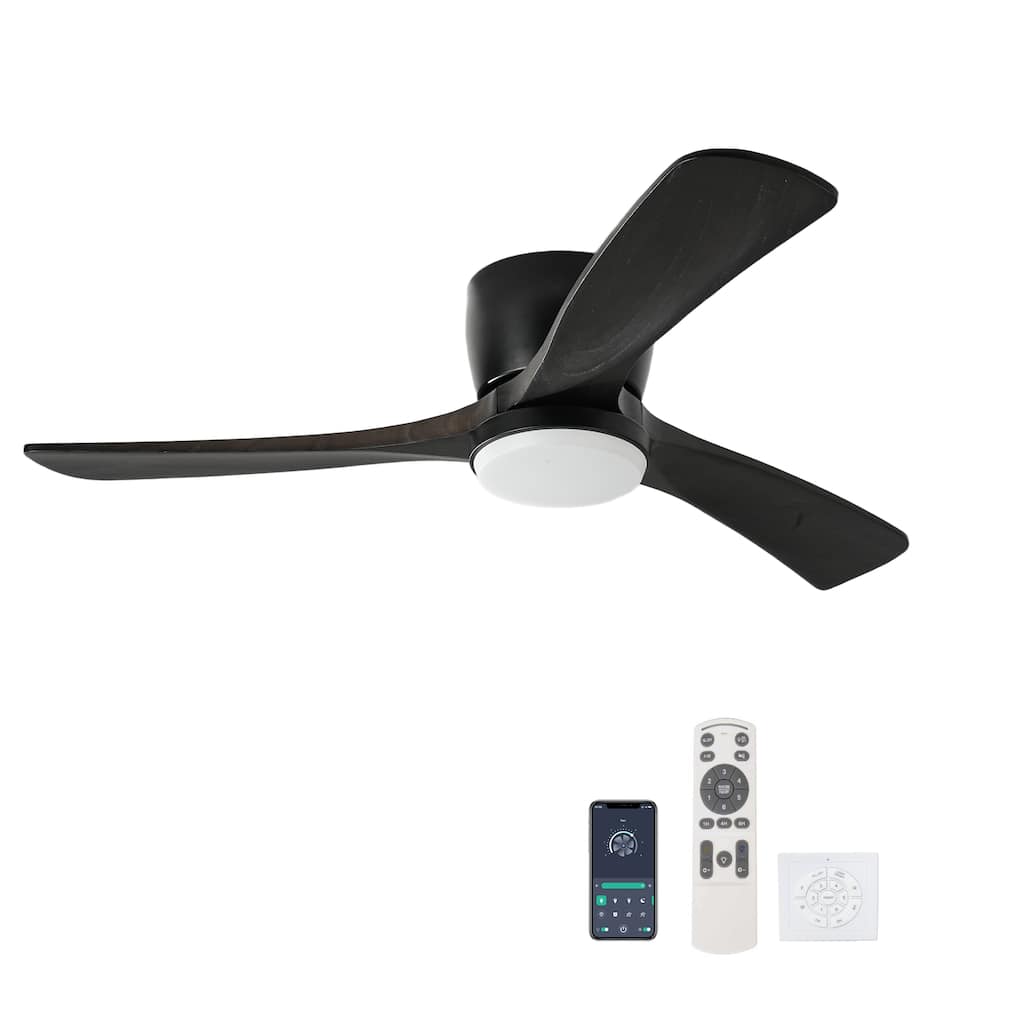 42" Solid Wood Ceiling Fan with Light-Flush Mount, Dc Motor (black Walnut)