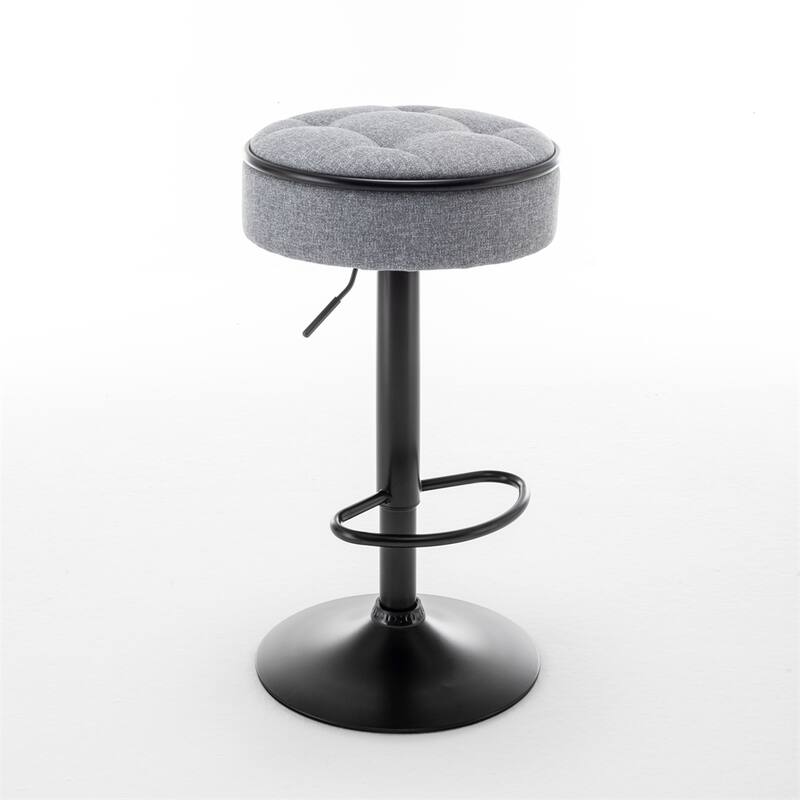 Round Storage Bar Stool Set of 2,Height Adjustable with Metal Frame
