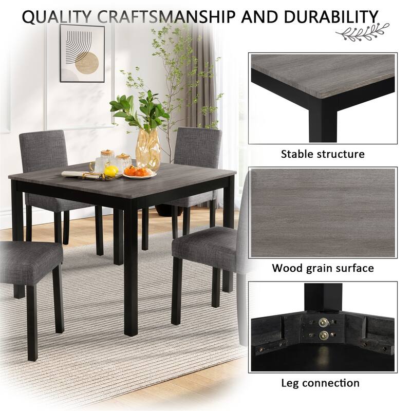 5-Piece Wooden Dining Table Set with 4 Chairs for Kitchen, Dining Room