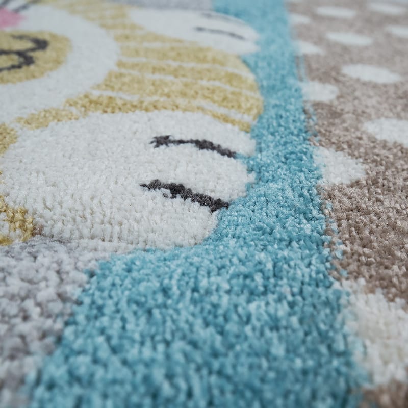 Kids Rug for Childrens Room Colorful Animals on a Train in Grey
