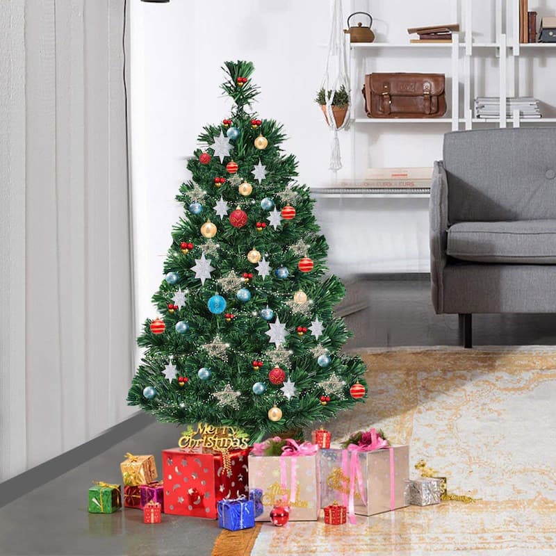Gymax Pre-Lit 3' Artificial Christmas Tree Fiber Optic PVC Tips - See Details