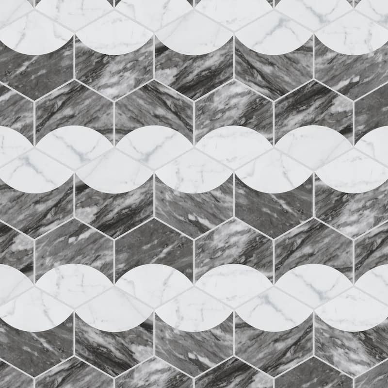 Merola Tile Classico Bardiglio Hex Moon Carrara 7" x 8" Porcelain Floor and Wall Tile