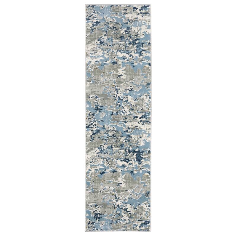 Style Haven Emery Modern Abstract Grey/ Blue Mixed Pile Area Rug - 2' 3" x 7' 6" - Runner