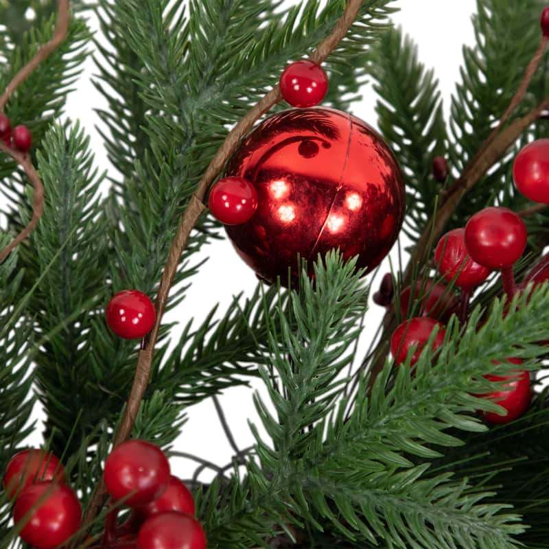 Red Berries and Pine Christmas Wreath with Ornaments 32-Inch Unlit - 32"