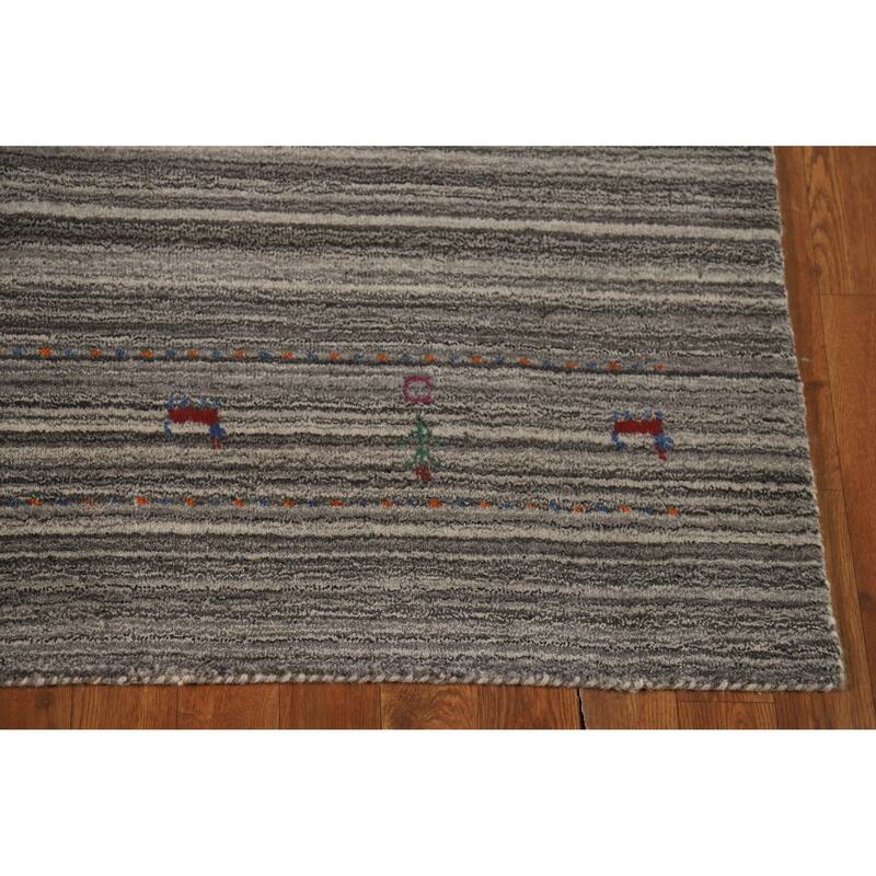 Hand Knotted Oriental 100% Wool Carpet Tribal Animal Pictorial Greys & Charcoal Gabbeh Area Rug - 7' 7'' X 5' 0''