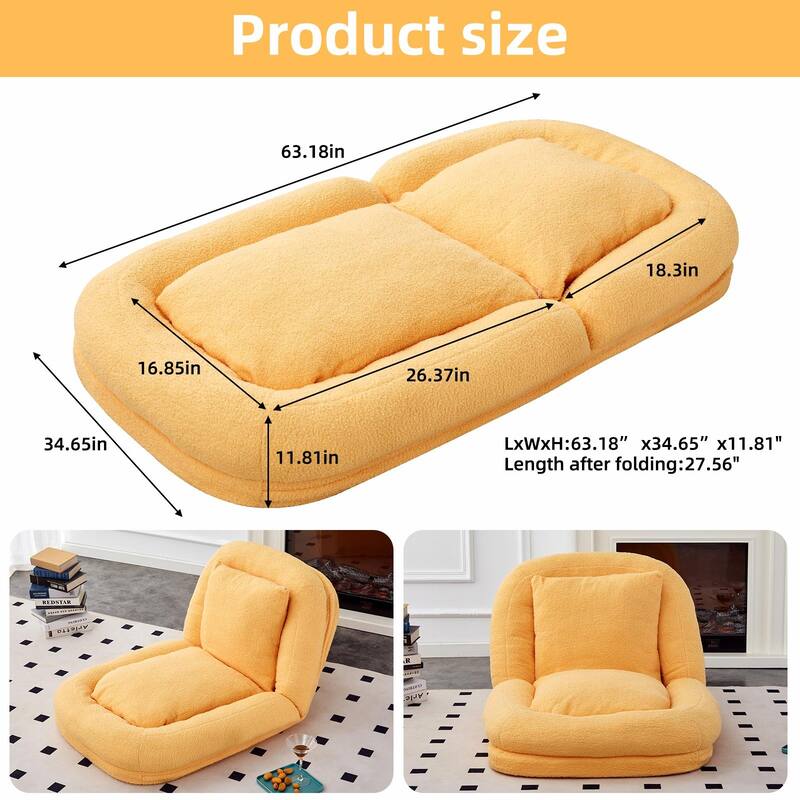 Folding Sofa Chair with 5 Adjustable Positions, Plush Floor Lounge Chair