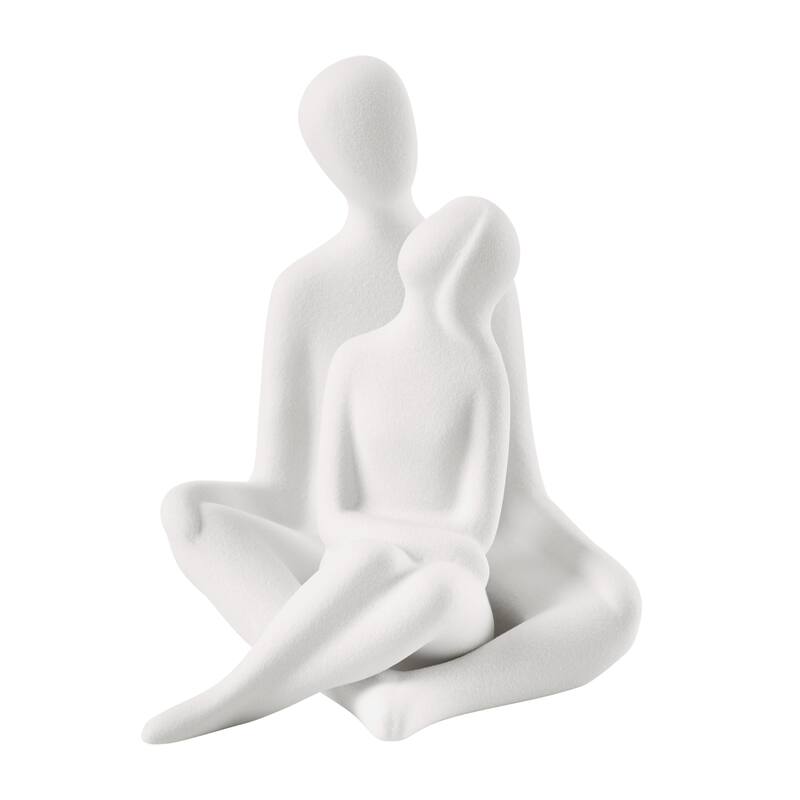 2-Piece Abstract Sitting Couple Ceramic Figurines - 7.5" - Matte White