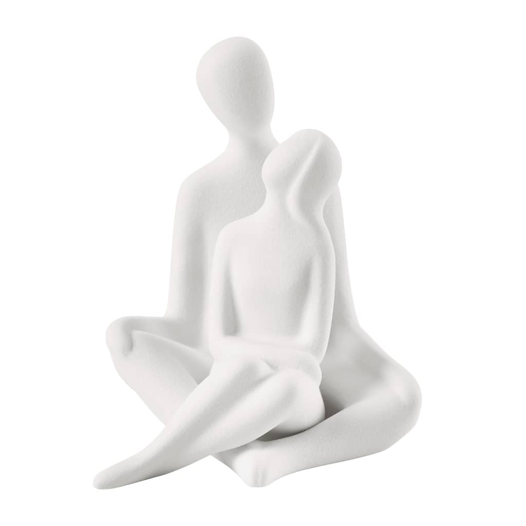 2-Piece Abstract Sitting Couple Ceramic Figurines - 7.5" - Matte White