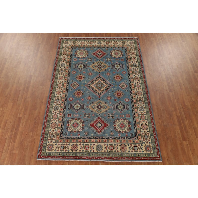 Light Blue Kazak Area Rug Handmade Oriental Wool Carpet - 6'8" x 9'10"