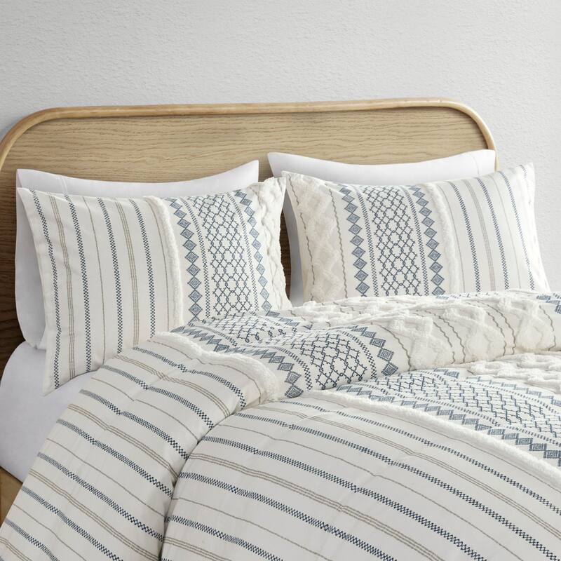 King/Cal King Cotton Printed Duvet Cover Set with Chenille