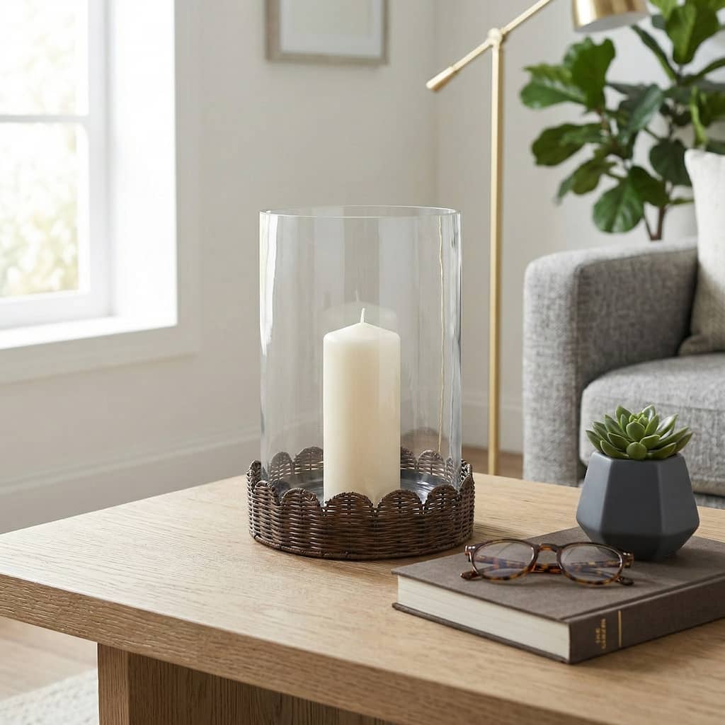 Candle Holder - Brown Glass Hurricane on Scallop Base