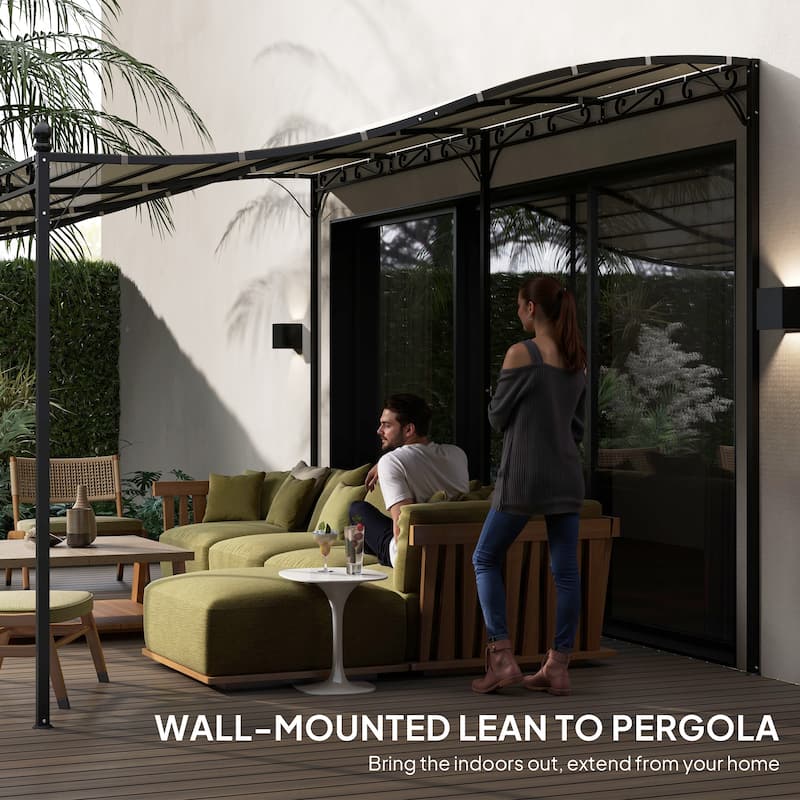 Metal Lean-To Pergola with Curved Design and Rain Protection