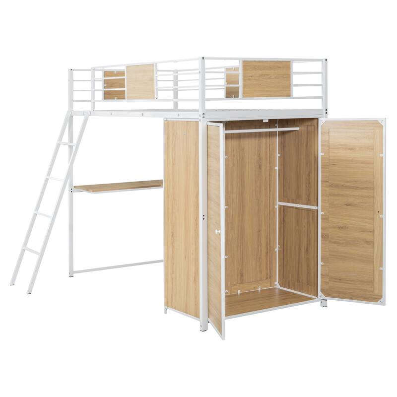 Loft bed with L-shape Desk and Wardrobe