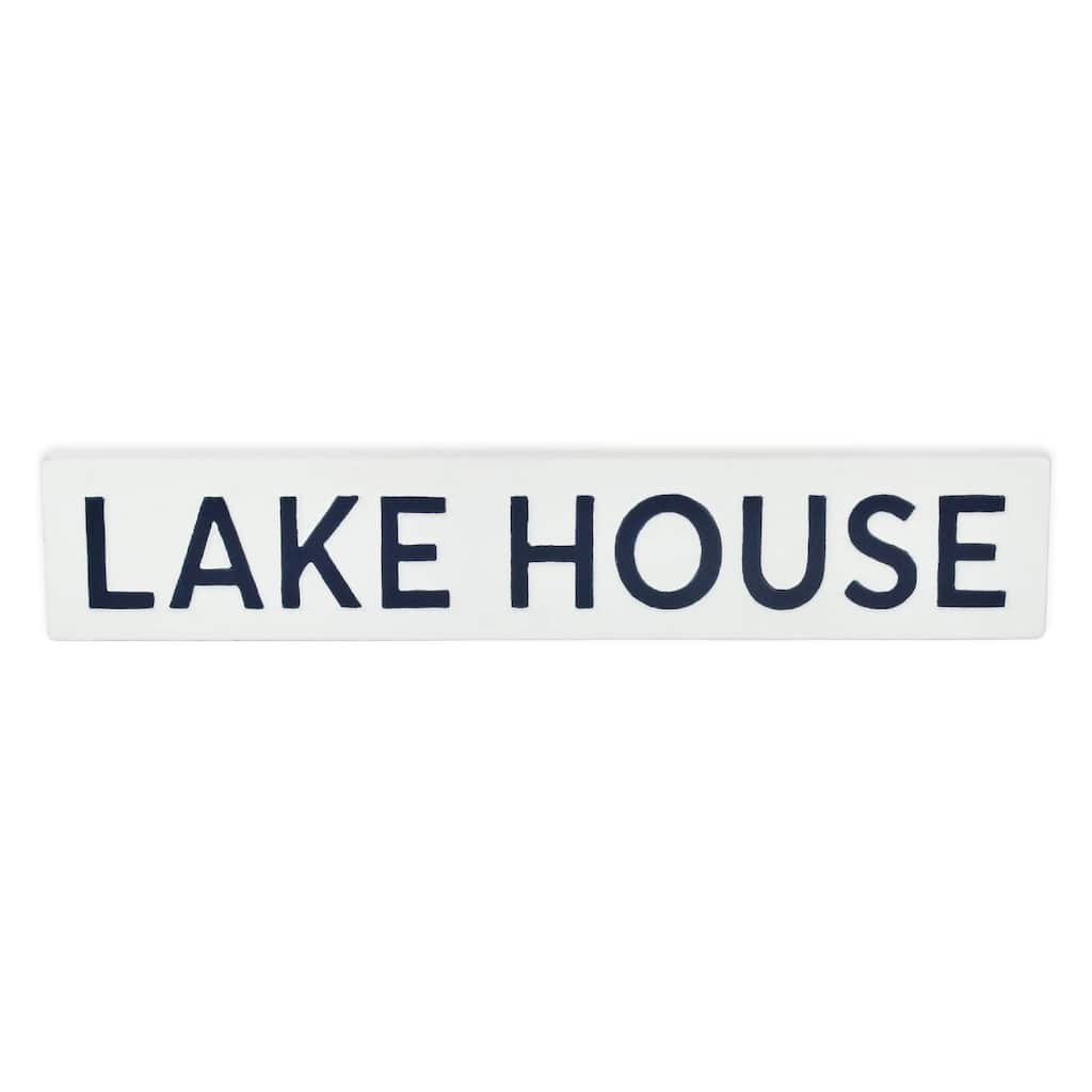 23.75” White and Blue Rectangular “Lake House” Metallic Wall Sign
