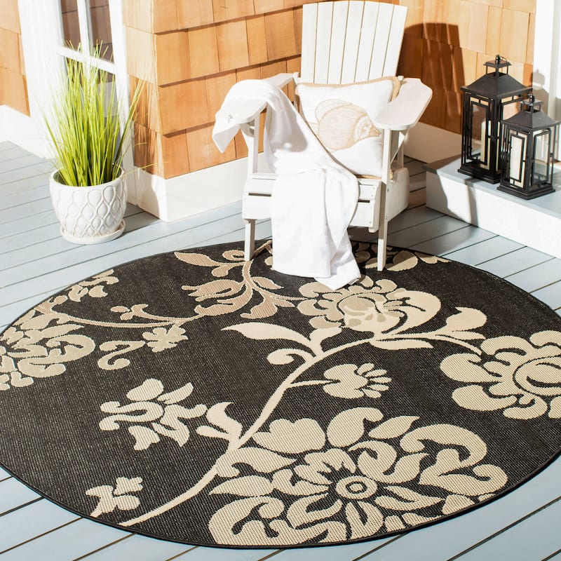 SAFAVIEH Courtyard Vernelle Arvyda Outdoor Waterproof Patio Backyard Rug - 5'3" Round - Black Natural/Brown