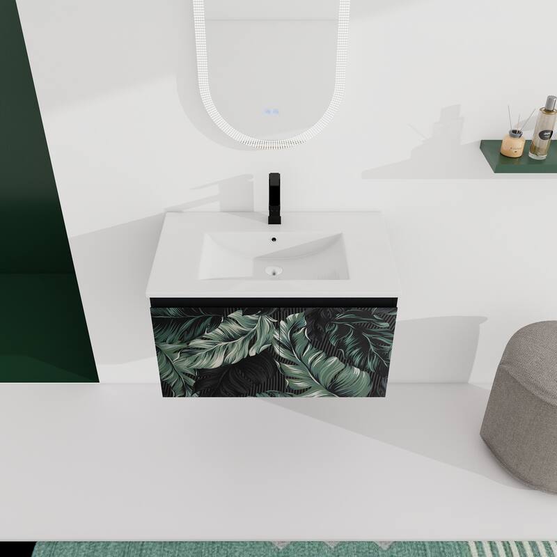Plywood Wall Mounting Bathroom Vanity Set in Black with Integrated Ceramic Sink