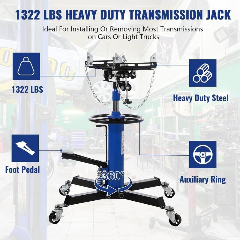 1322lbs Capacity Single-Column Plunger Hydraulic Transmission Jack