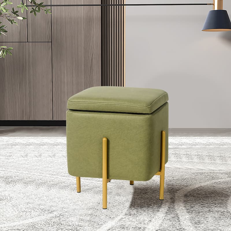 Adeco Square Velvet Storage Ottoman Multi-Function Vanity Footstool