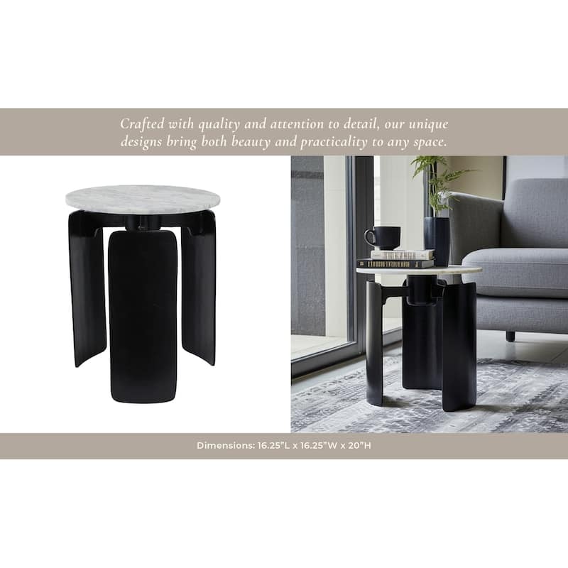 Round Marble Top Modern Accent Table with Aluminum Base - 20" Gray - 16.25" x 16.25" x 20"
