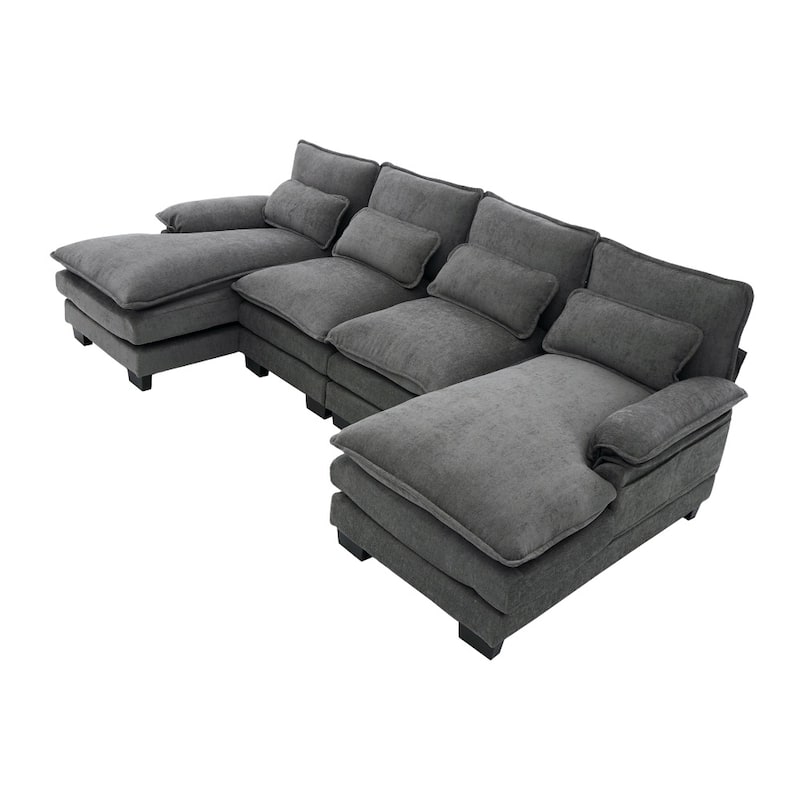 107.87" Modular Chenille Comfy Sectional Cloud Sofa with Double Chaise