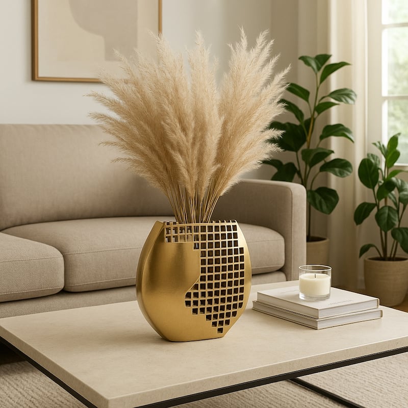 Metal Aluminum Decorative Vase for Shelves and Tables - 10" Gold